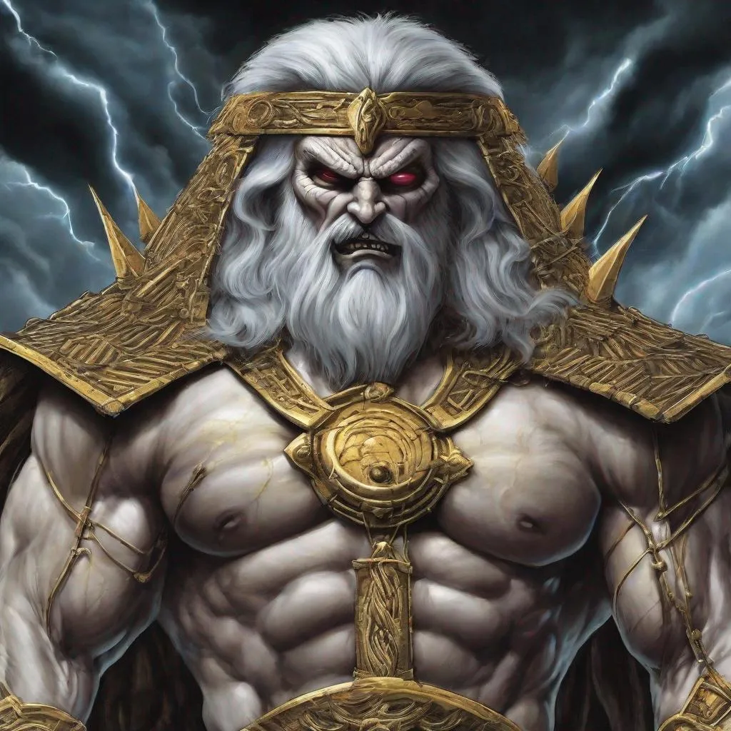 Prompt: Eddie from Iron Maiden as zeus