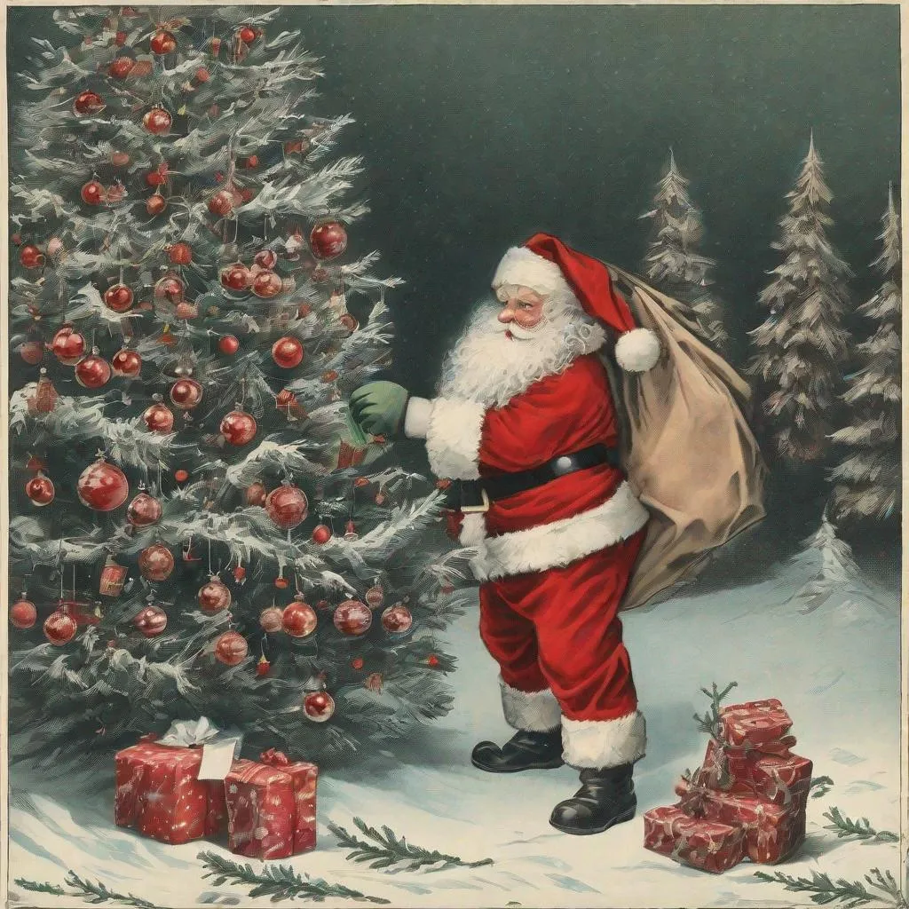 Prompt: Santa claus caught in an x-mas tree