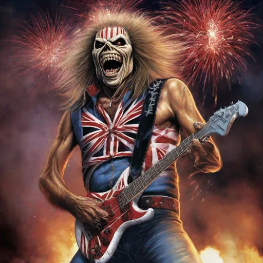 Prompt: Eddie from Iron Maiden as fireworks 