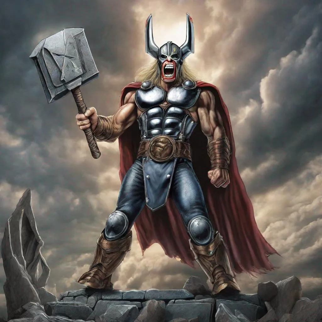 Prompt: Eddie from Iron Maiden as thor