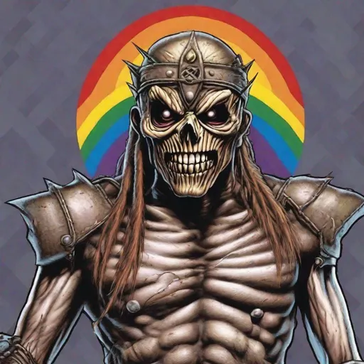 Prompt: Eddie from Iron Maiden is a lgbtqia+ fighter