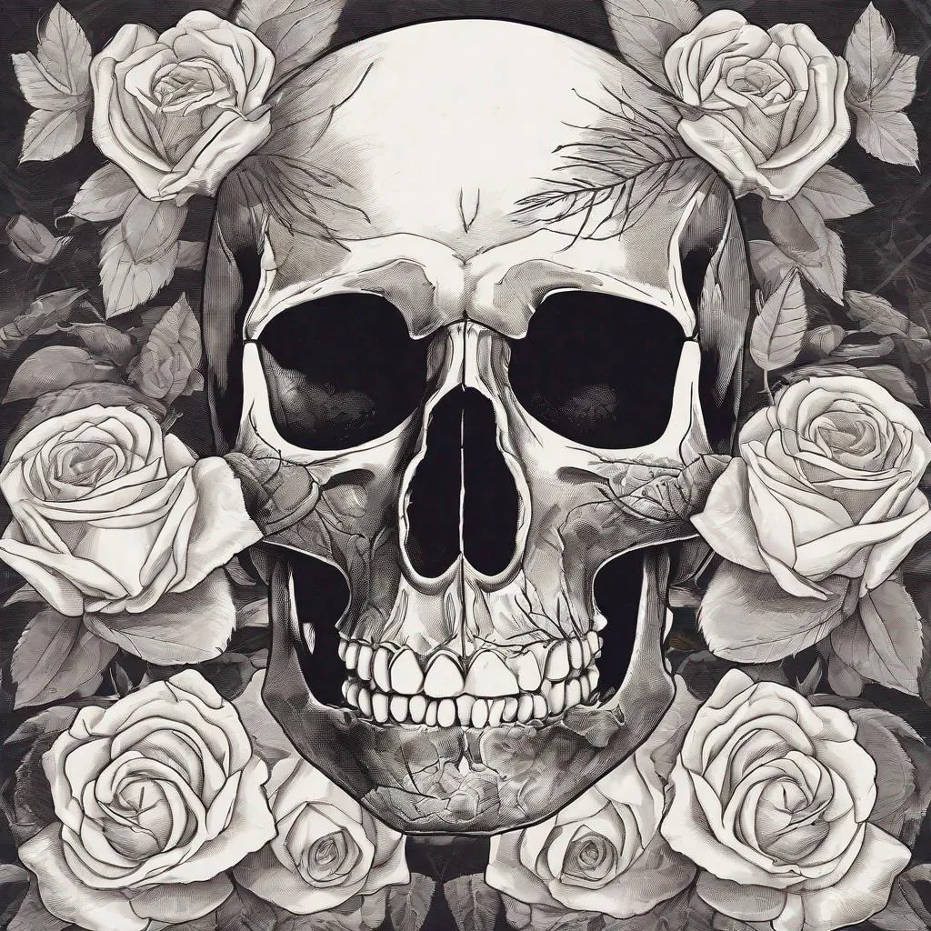 Prompt: Skull and roses