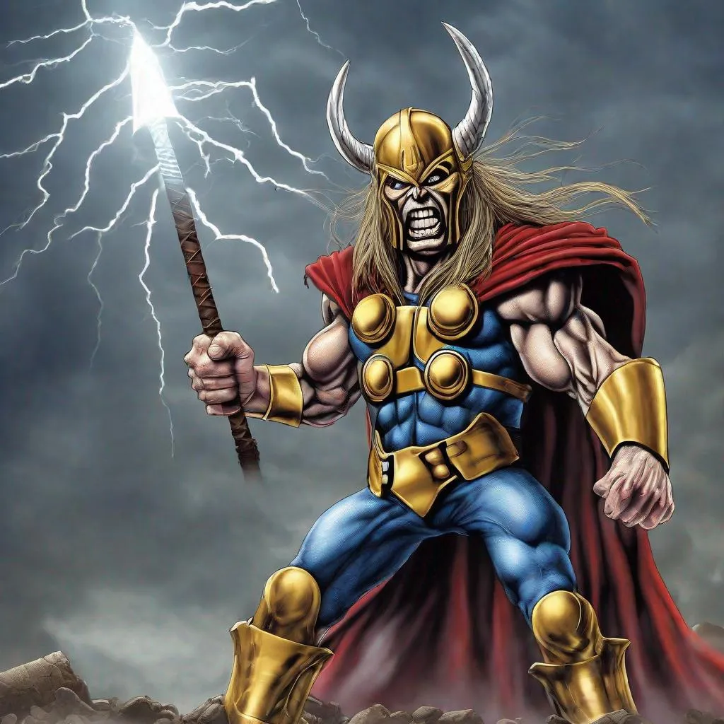 Prompt: Eddie from Iron Maiden as thor