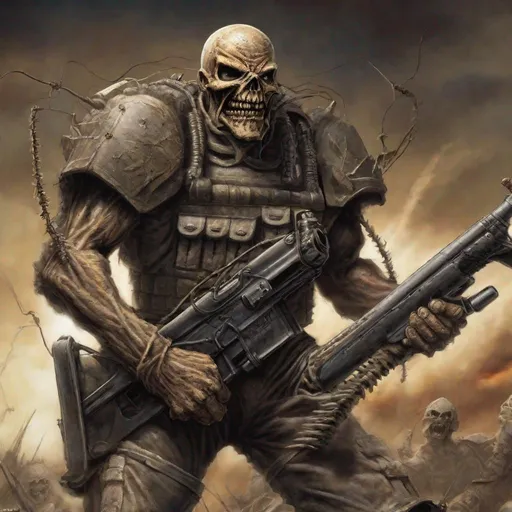 Prompt: Eddie from Iron Maiden in a war