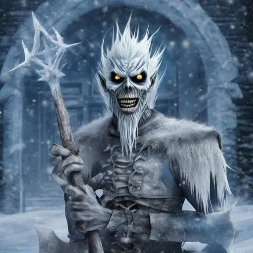 Prompt: Eddie from Iron Maiden as Jack Frost