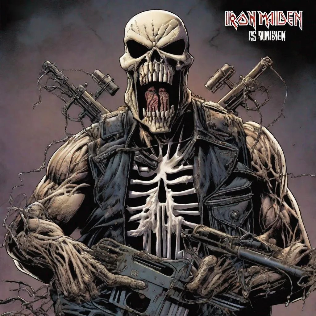 Prompt: Eddie from Iron Maiden is the punisher