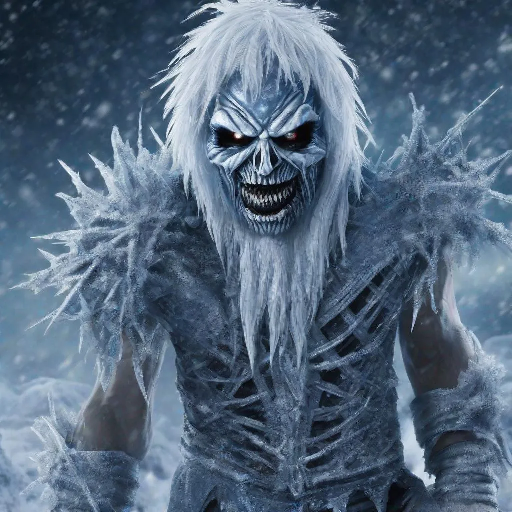 Prompt: Eddie from Iron Maiden as Jack Frost