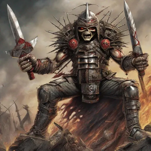 Prompt: Eddie from Iron Maiden is a warlord