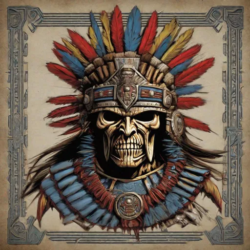 Prompt: Eddie from Iron Maiden aztec warrior
