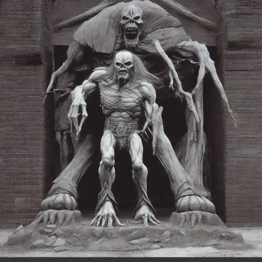 Prompt: Eddie from Iron Maiden is a giant