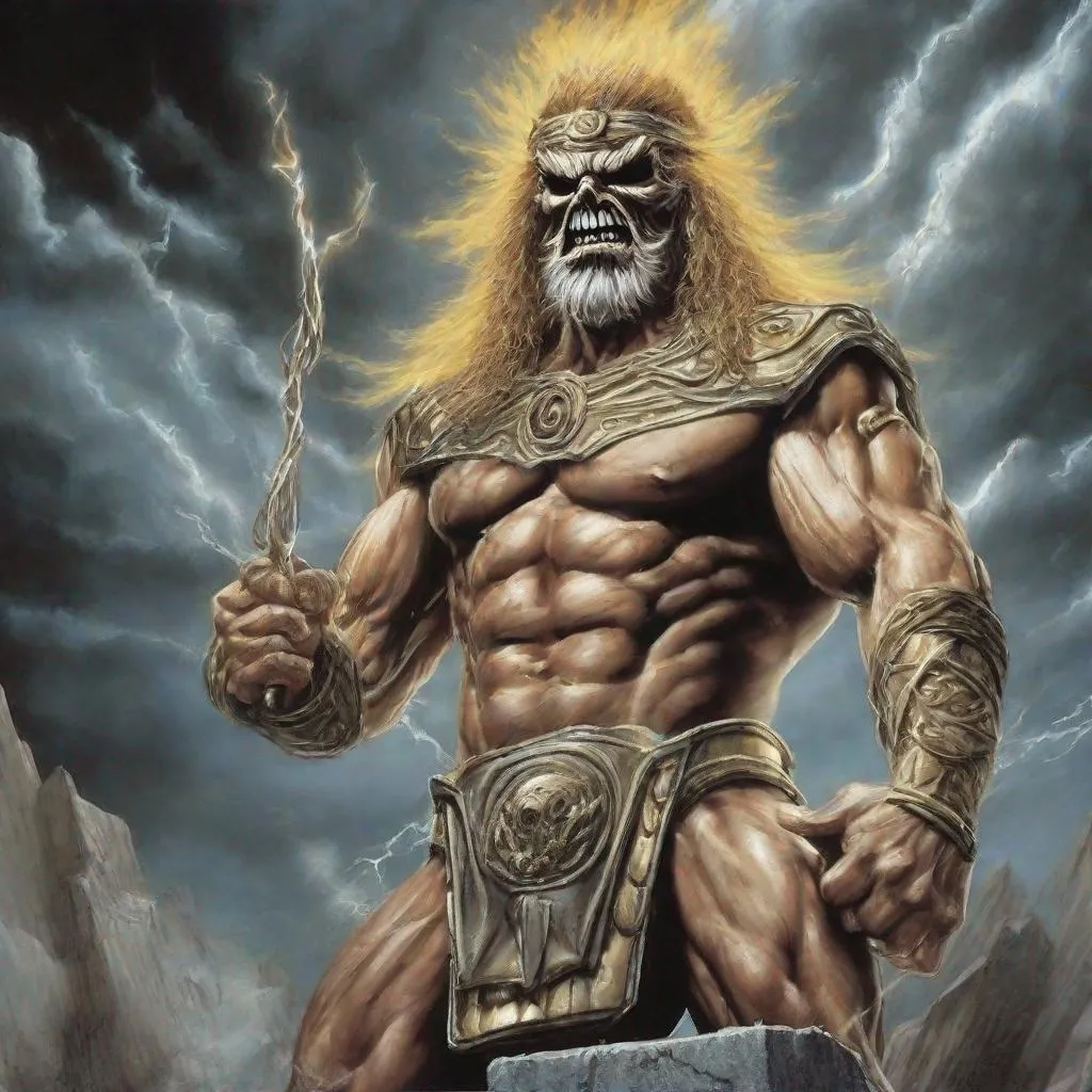 Prompt: Eddie from Iron Maiden as zeus