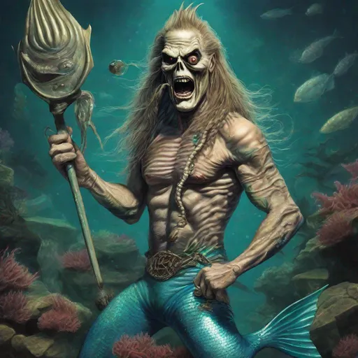 Prompt: Eddie from Iron Maiden as a merman