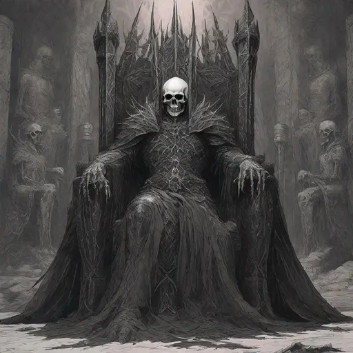 Prompt: In the darkest depths of mordor, the bone king sits on his throne