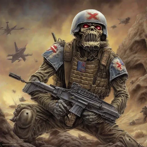 Prompt: Eddie from Iron Maiden is a soldier
