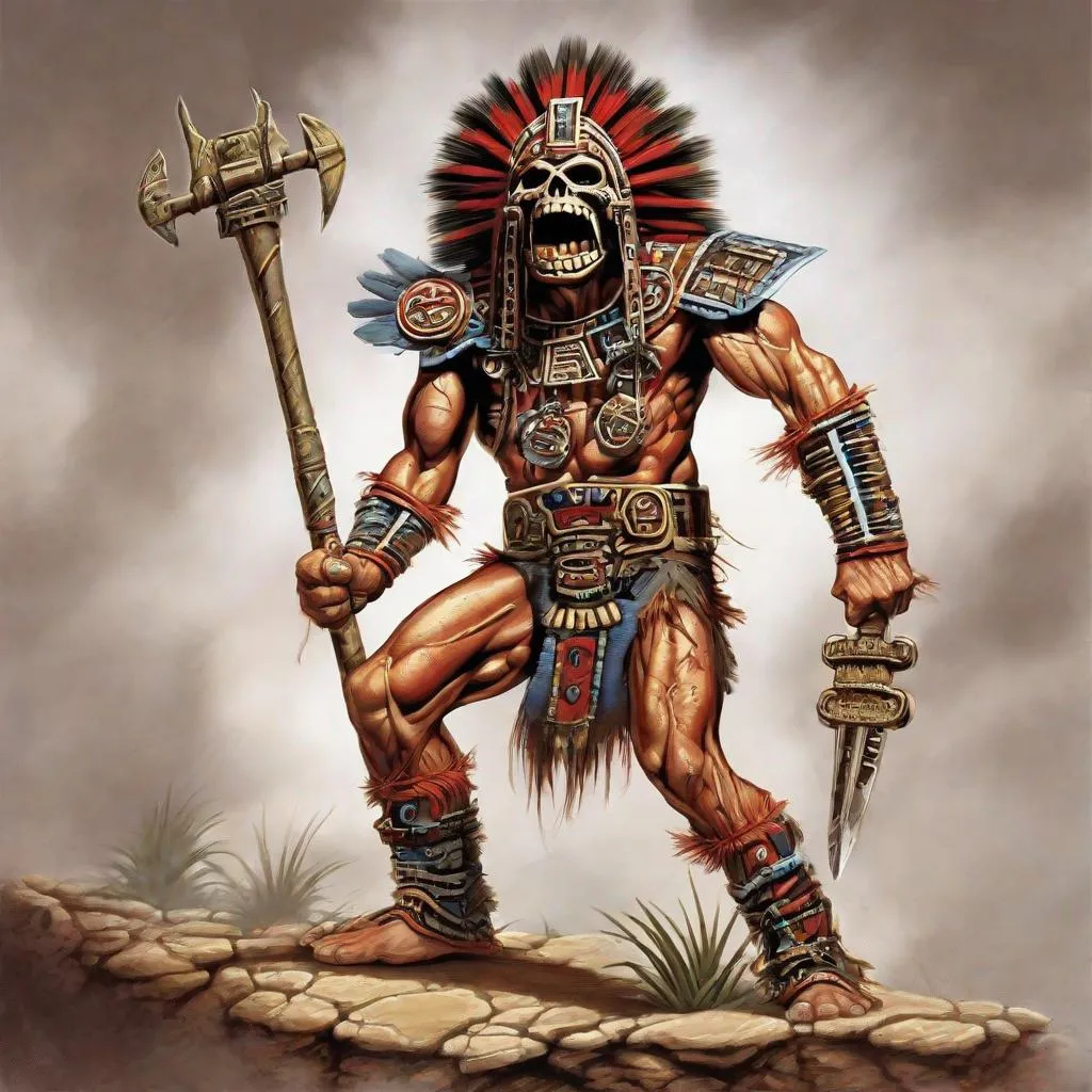 Prompt: Eddie from Iron Maiden aztec warrior