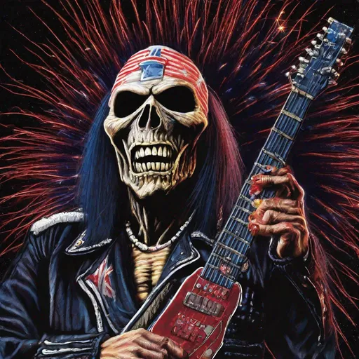 Prompt: Eddie from Iron Maiden as fireworks 