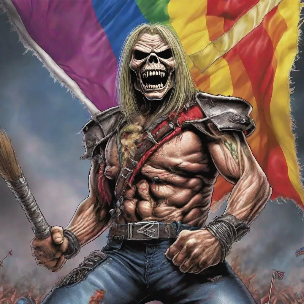 Prompt: Eddie from Iron Maiden is a lgbtqia+ fighter