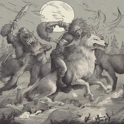 Prompt: Werewolves killing unicorns