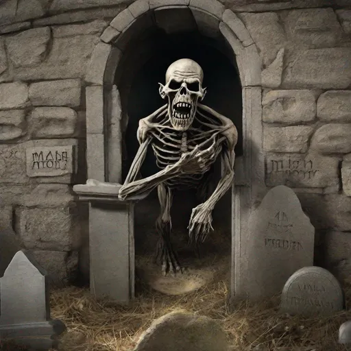 Prompt: Eddie from Iron Maiden is coming out of the grave