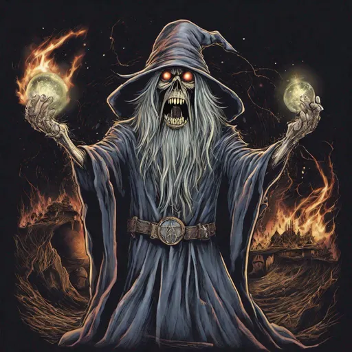 Prompt: Eddie from Iron Maiden is a wizard