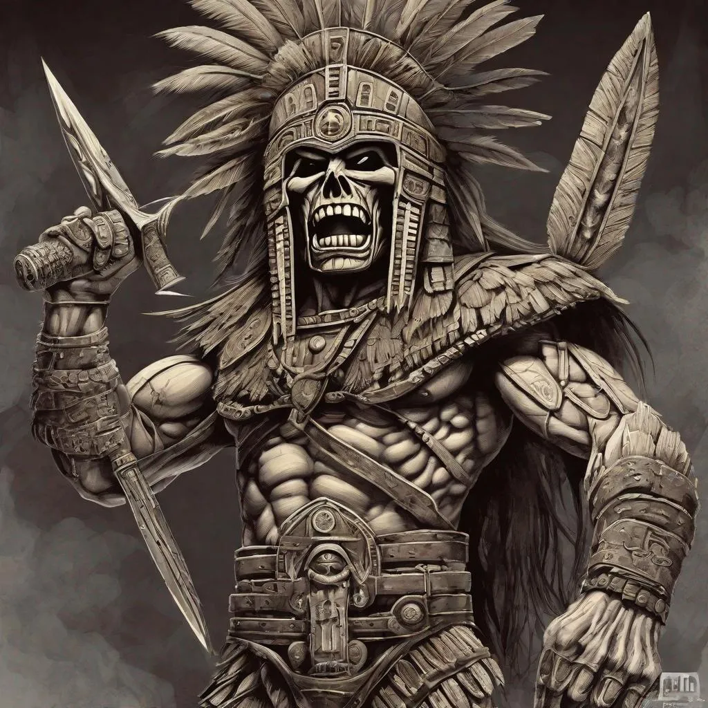 Prompt: Eddie from Iron Maiden aztec warrior