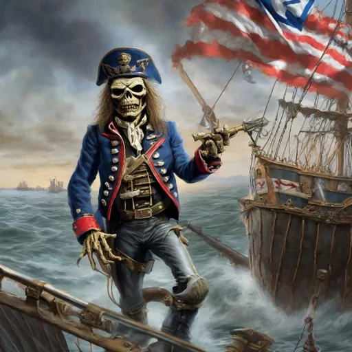 Prompt: Eddie from Iron Maiden is a hornblower