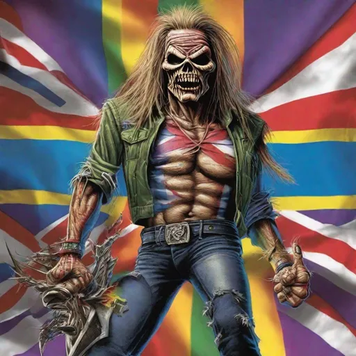 Prompt: Eddie from Iron Maiden is a lgbtqia+ fighter