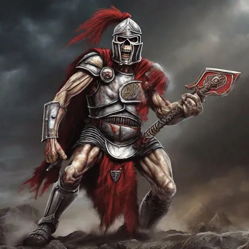 Prompt: Eddie from Iron Maiden as a centurion