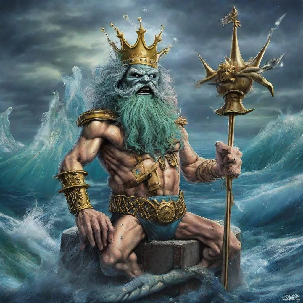 Prompt: Eddie from Iron Maiden as king neptune