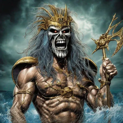 Prompt: Eddie from Iron Maiden as poseidon