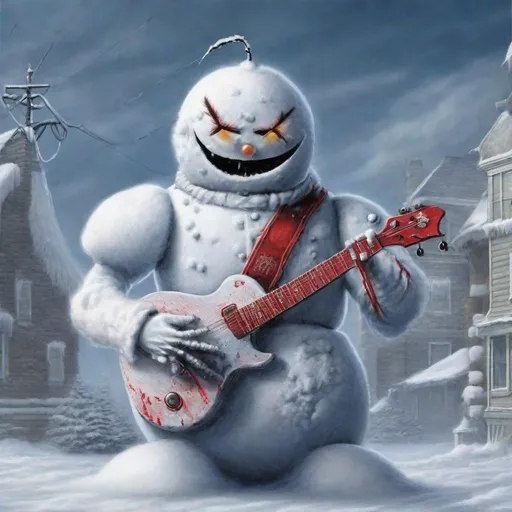 Prompt: Eddie from Iron Maiden is a snowman