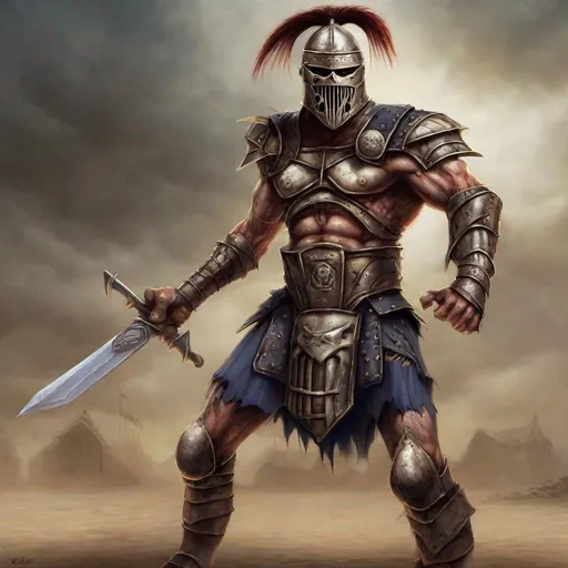 Prompt: Eddie from Iron Maiden is a gladiator