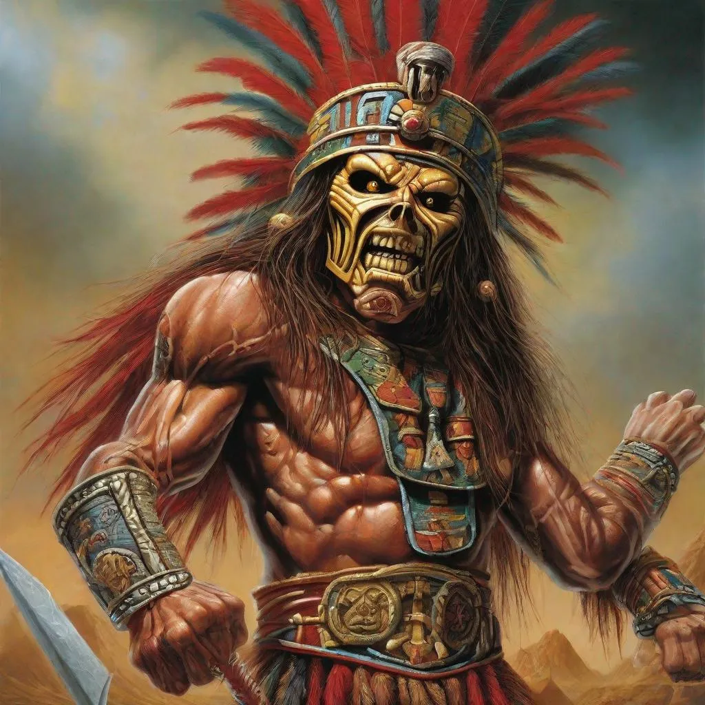 Prompt: Eddie from Iron Maiden inca warrior