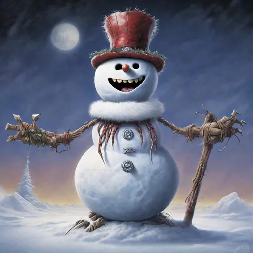 Prompt: Eddie from Iron Maiden as a snowman