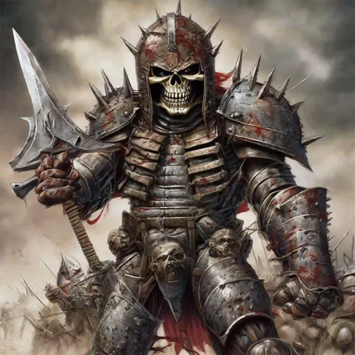 Prompt: Eddie from Iron Maiden is a warlord