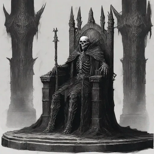 Prompt: In the darkest depths of mordor, the bone king sits on his throne