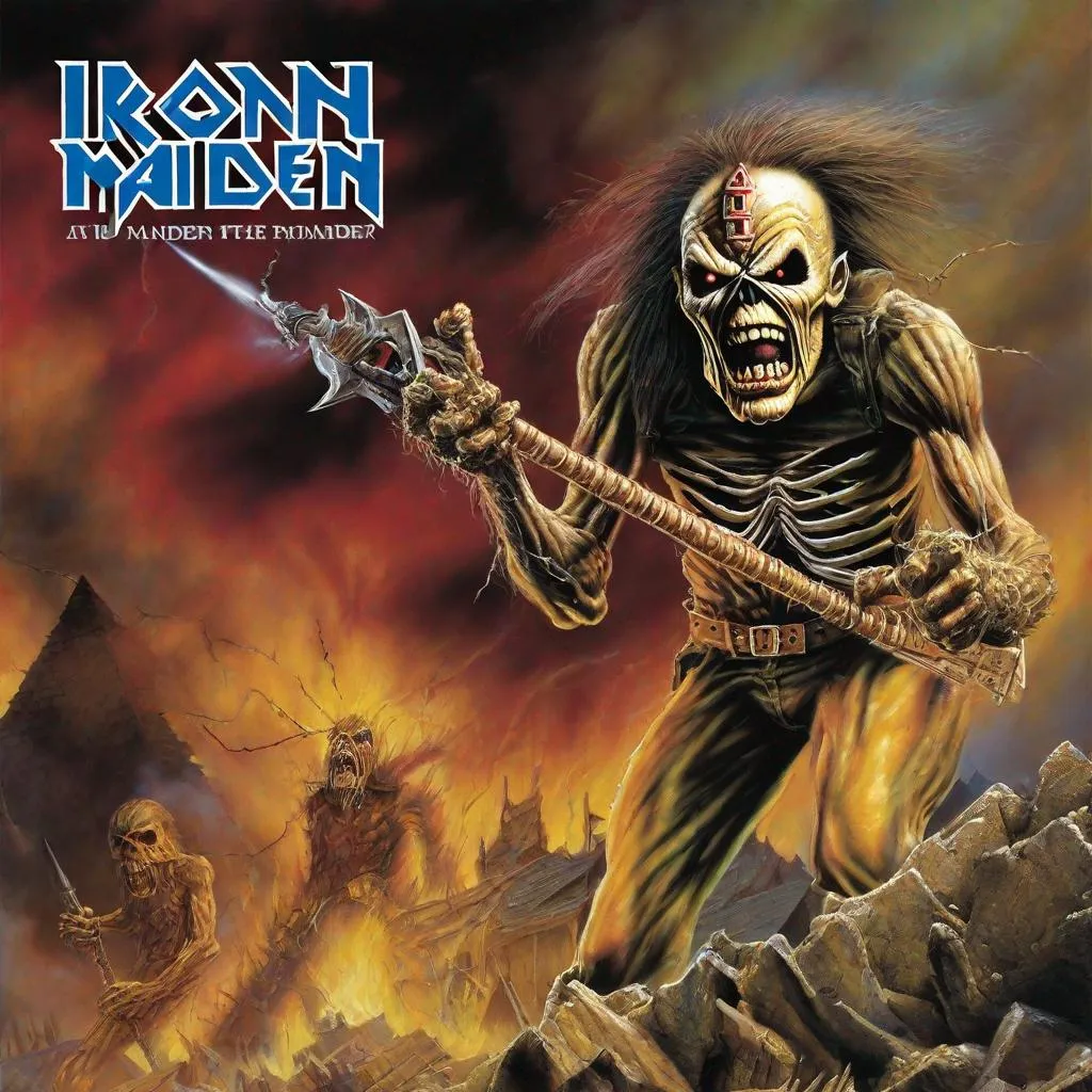 Prompt: Eddie from Iron Maiden on an album cover
