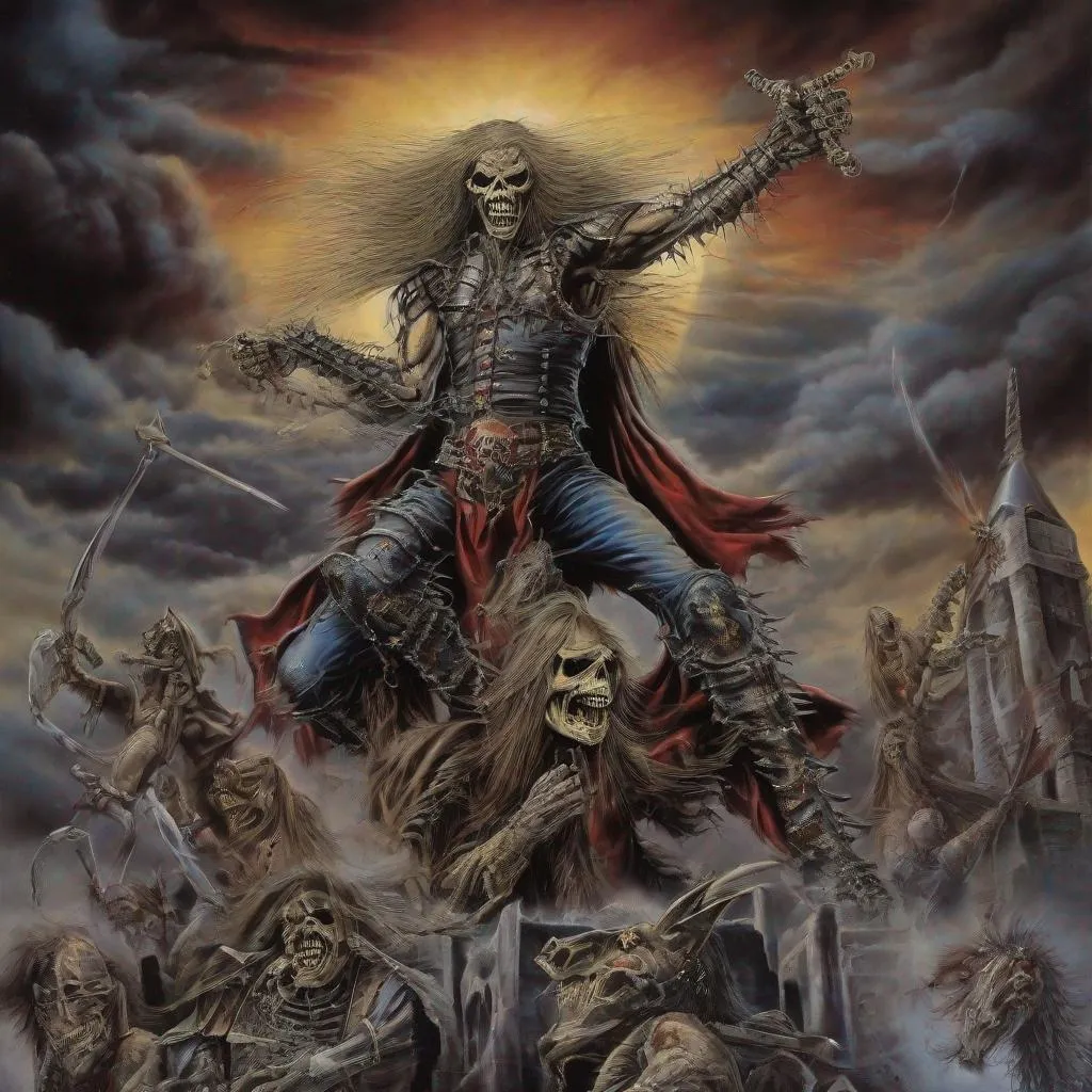 Prompt: Eddie from Iron Maiden as the four horsemen