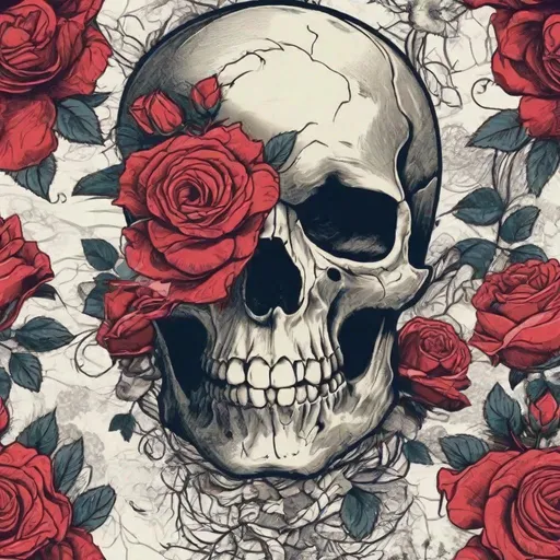 Prompt: Skull and roses