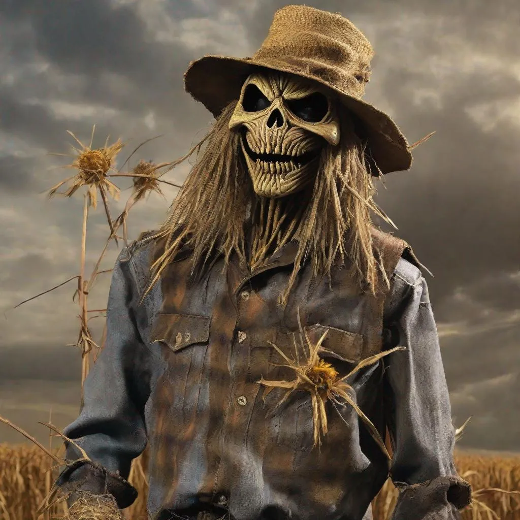 Prompt: Eddie from Iron Maiden as a scarecrow