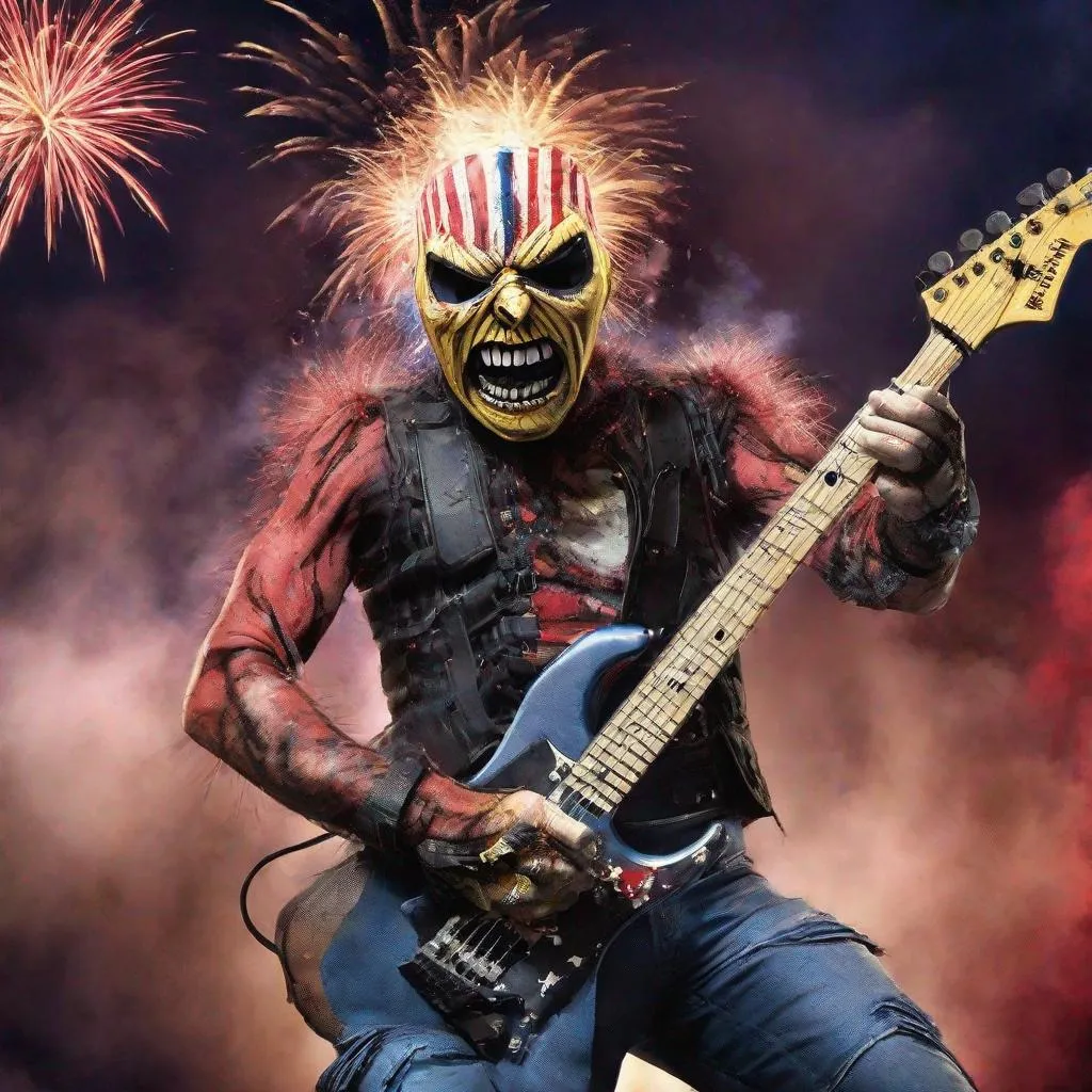 Prompt: Eddie from Iron Maiden as fireworks 