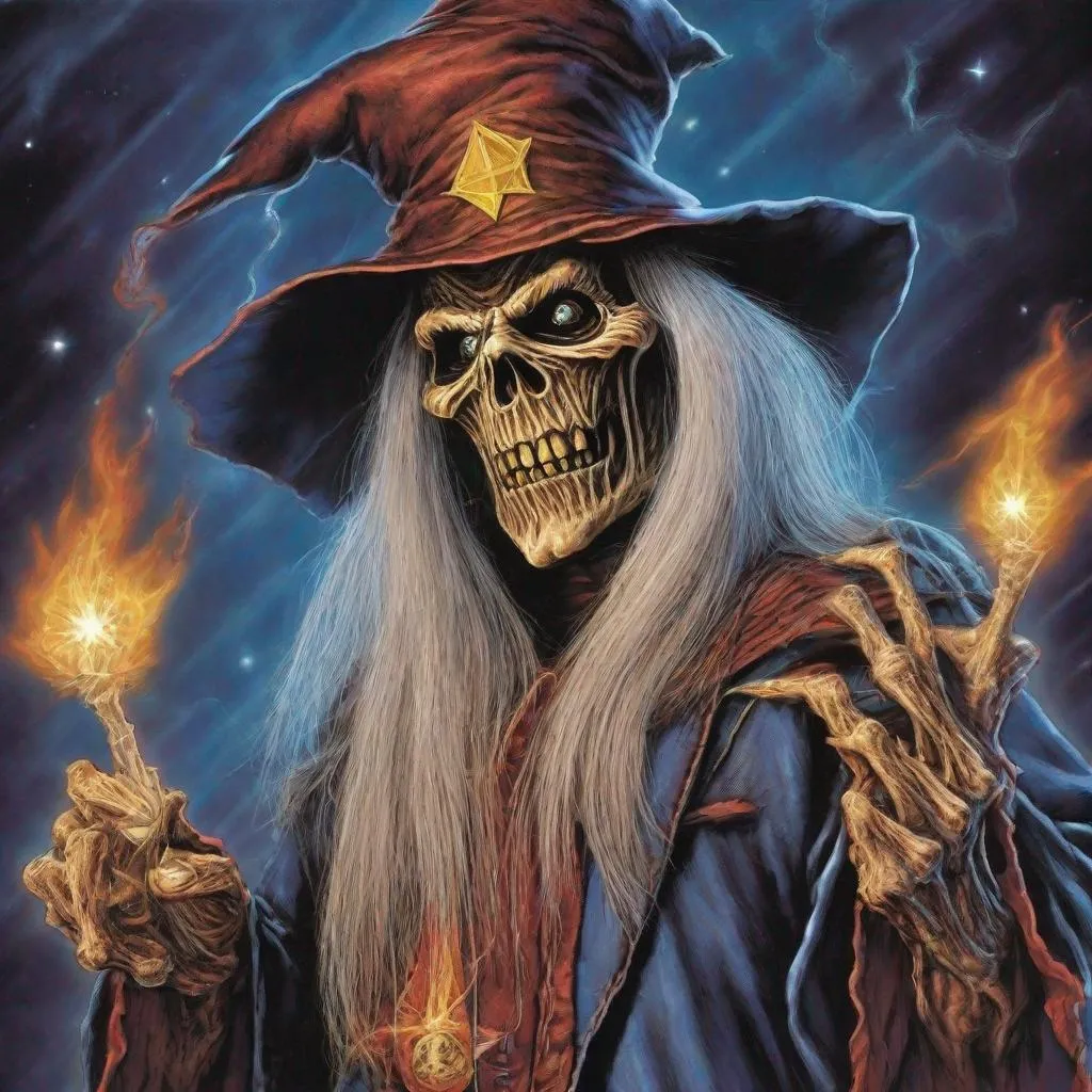 Prompt: Eddie from Iron Maiden is a wizard