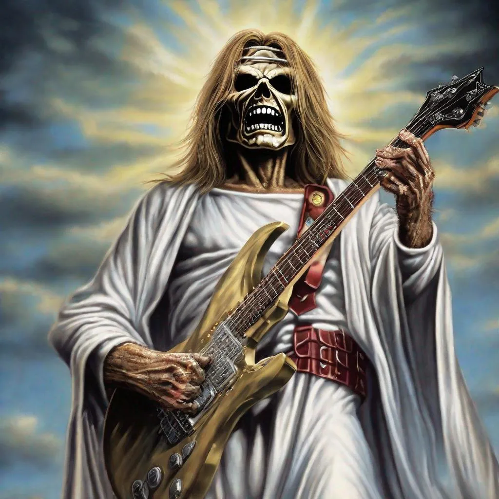 Prompt: Eddie from Iron Maiden as christ