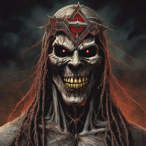 Prompt: Eddie from Iron Maiden as the antichrist