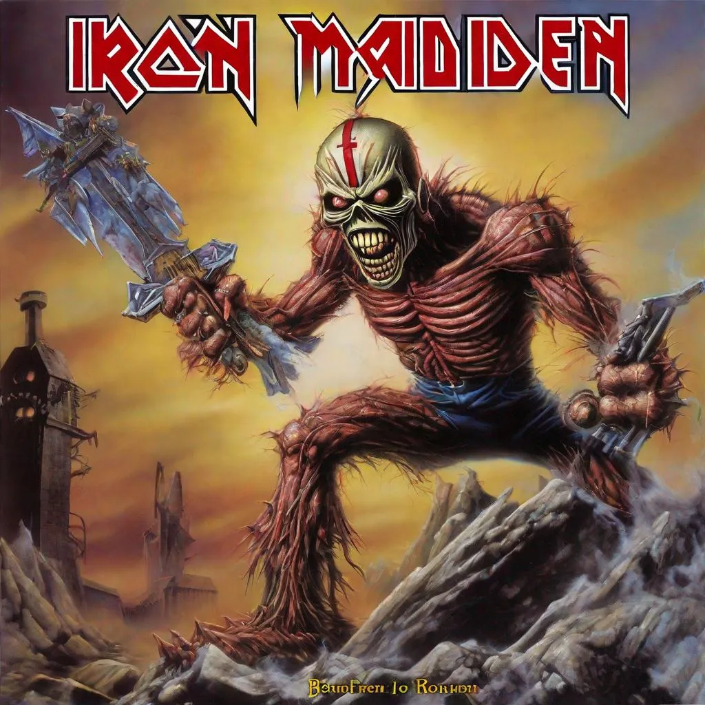 Prompt: Eddie from Iron Maiden on an album cover