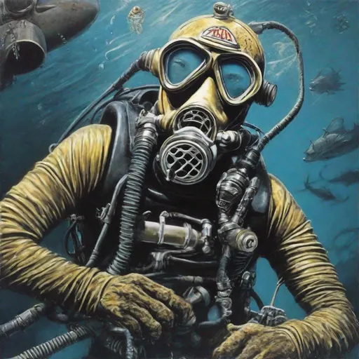 Prompt: Eddie from Iron Maiden as a diver