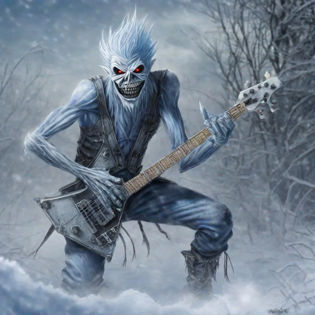 Prompt: Eddie from Iron Maiden as Jack Frost