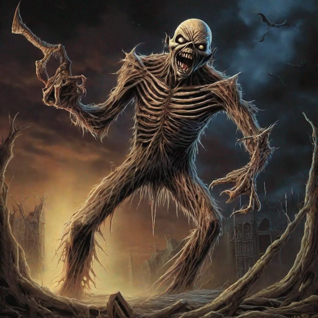 Prompt: Eddie from Iron Maiden is a creature of the night