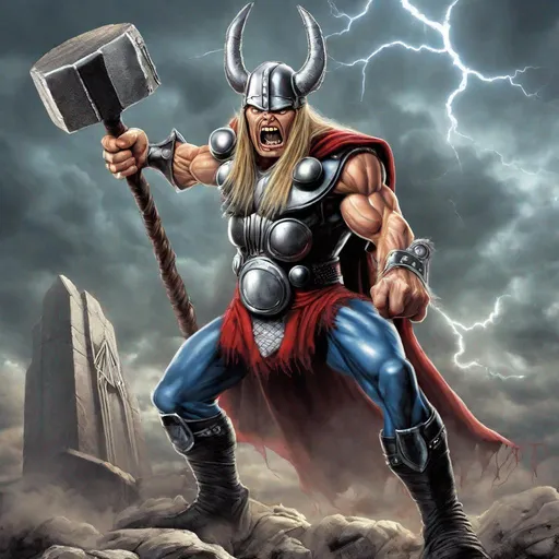 Prompt: Eddie from Iron Maiden as thor