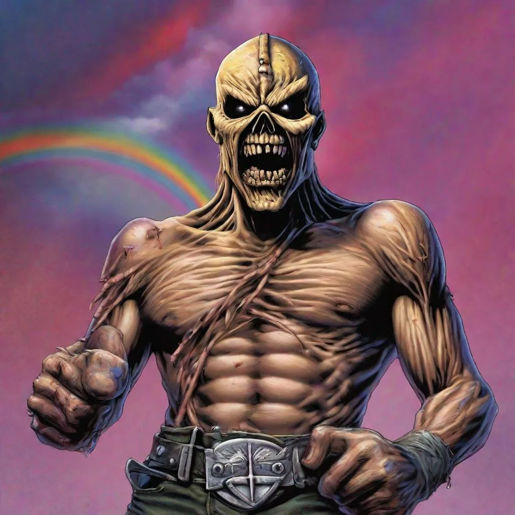 Prompt: Eddie from Iron Maiden is a lgbtqia+ fighter